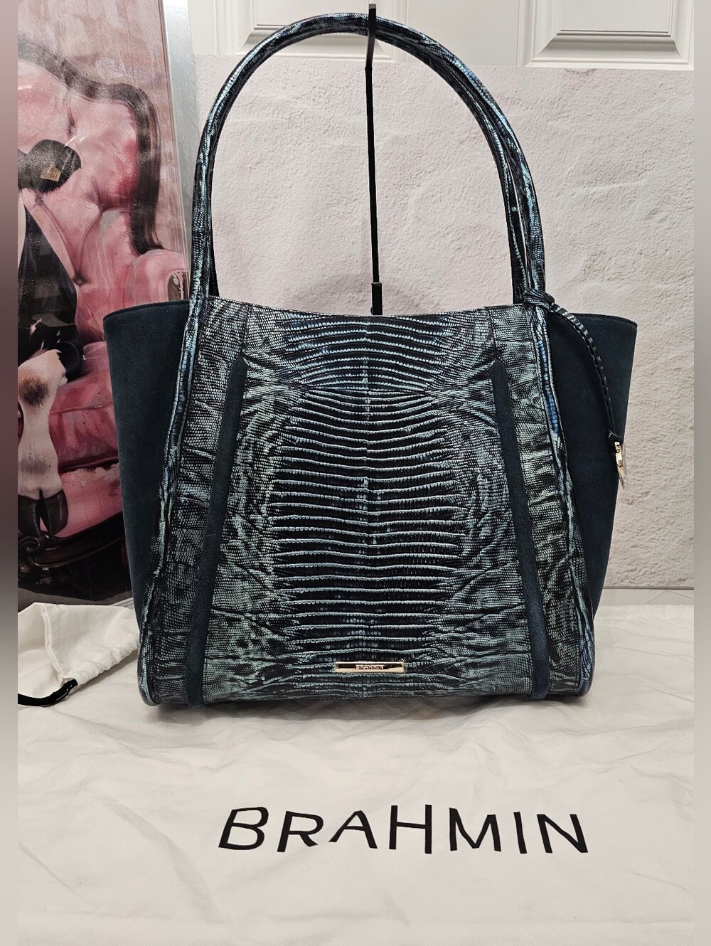 Brahmin Bailee Slate Willow NWT Genuine Leather Suede Tote Bag